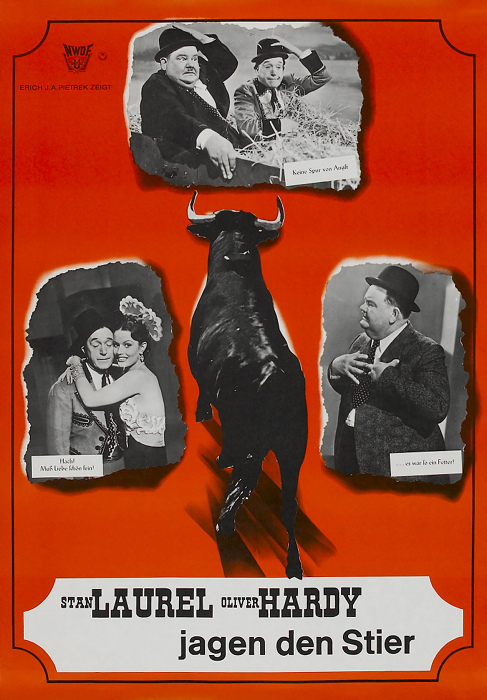 Plakat zum Film: Stan Laurel und Oliver Hardy jagen den Stier