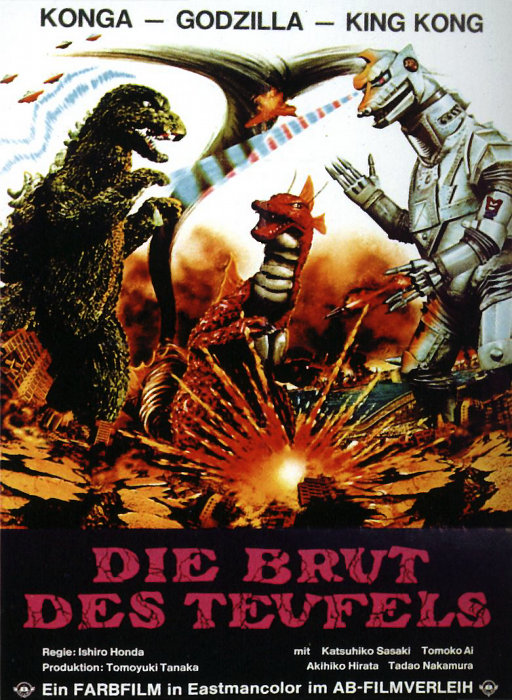 Plakat zum Film: Brut des Teufels, Konga, Godzilla, King Kong, Die